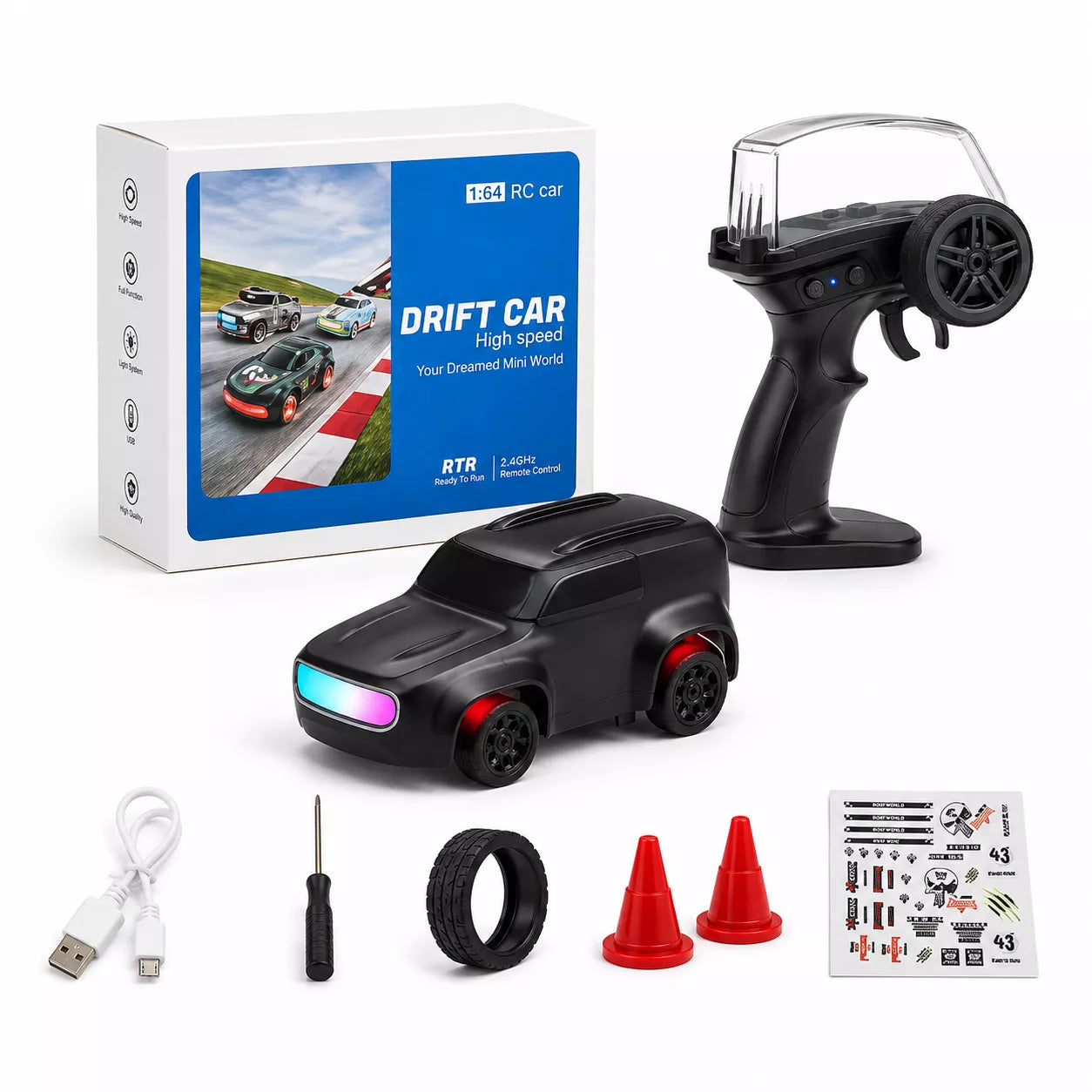 1:64 Mini RC Drift Car | 4WD High-Speed Racing Car with LED Lights (Bestseller) - Image 2