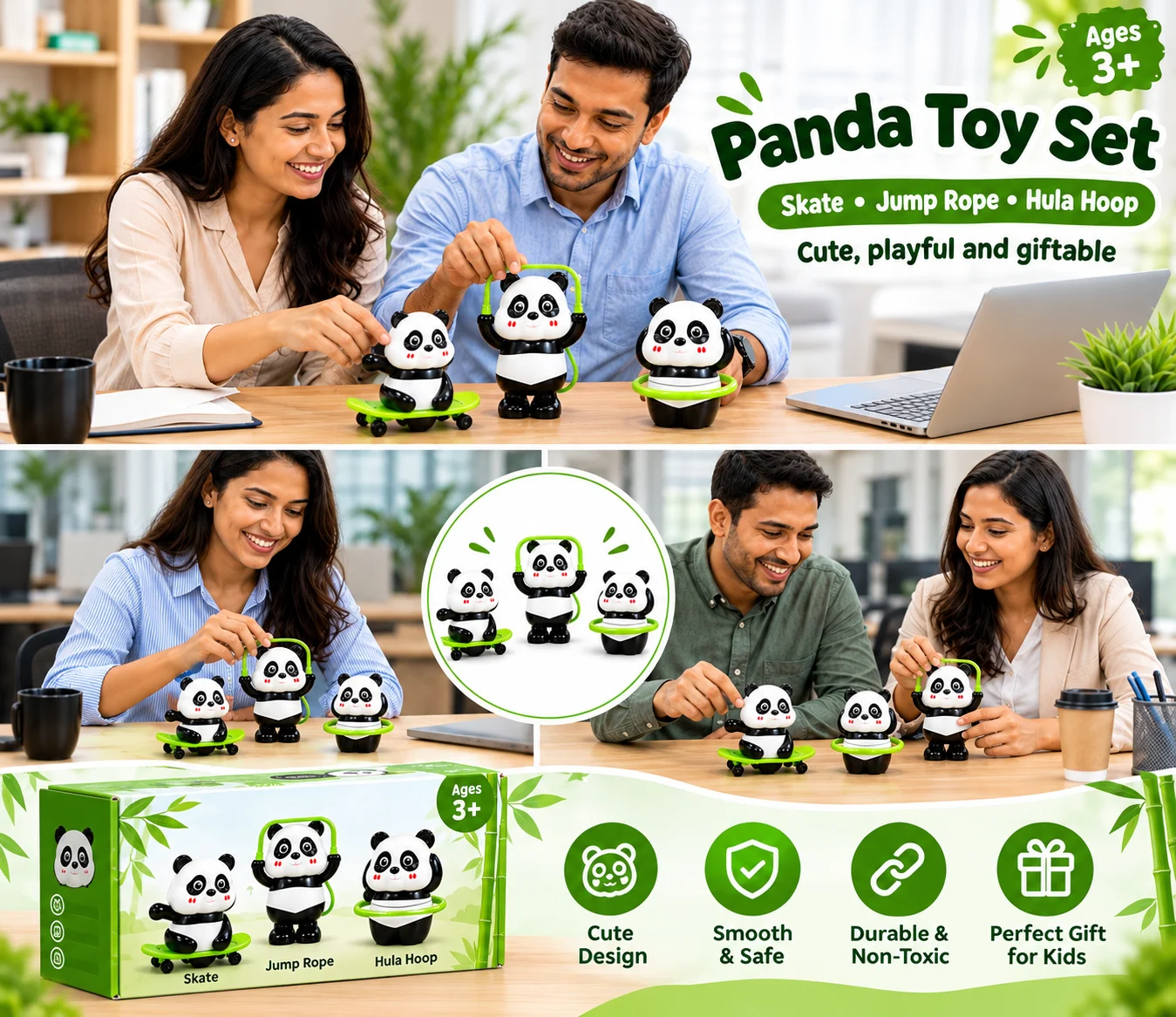 Panda Toy Set Of 3 for Kids – Skateboard, Jump Rope & Hula Hoop - Image 4