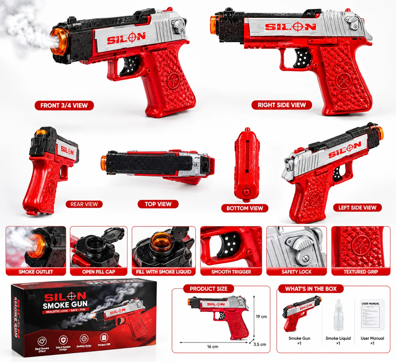 Smoke Effect Gun With Light and Shoot Sound Toy, Realistic, Battery Operated, Safe & Durable, for Age 6+ Years, 22.5 x 13 x 3.5 cm (Colour As per Availability) - Image 3