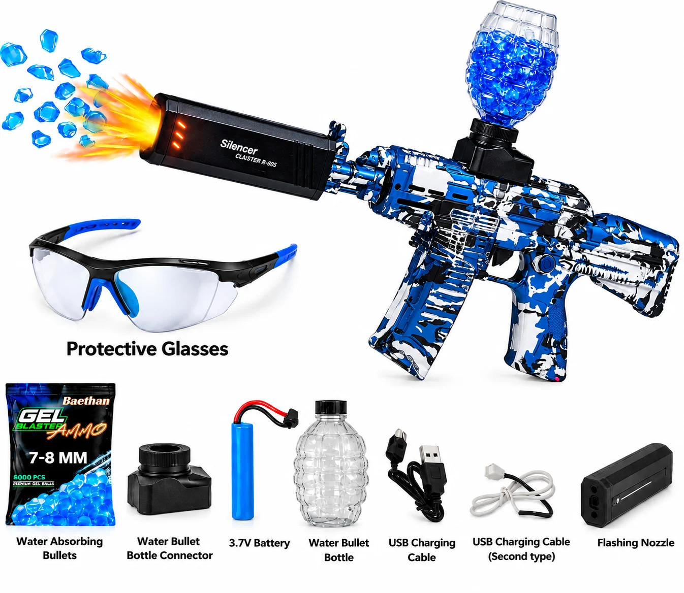 AK47 Style High Speed Electric Water Bomb Gun with Smoke & LED Light - Image 2