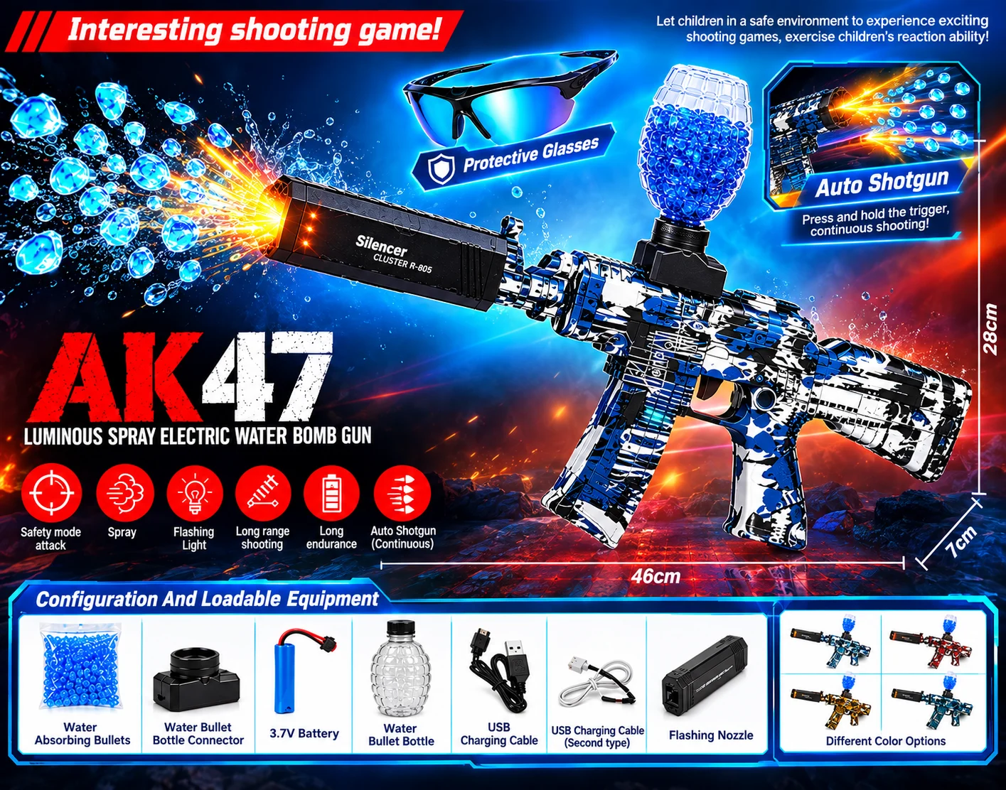 AK47 Style High Speed Electric Water Bomb Gun with Smoke & LED Light - Image 4