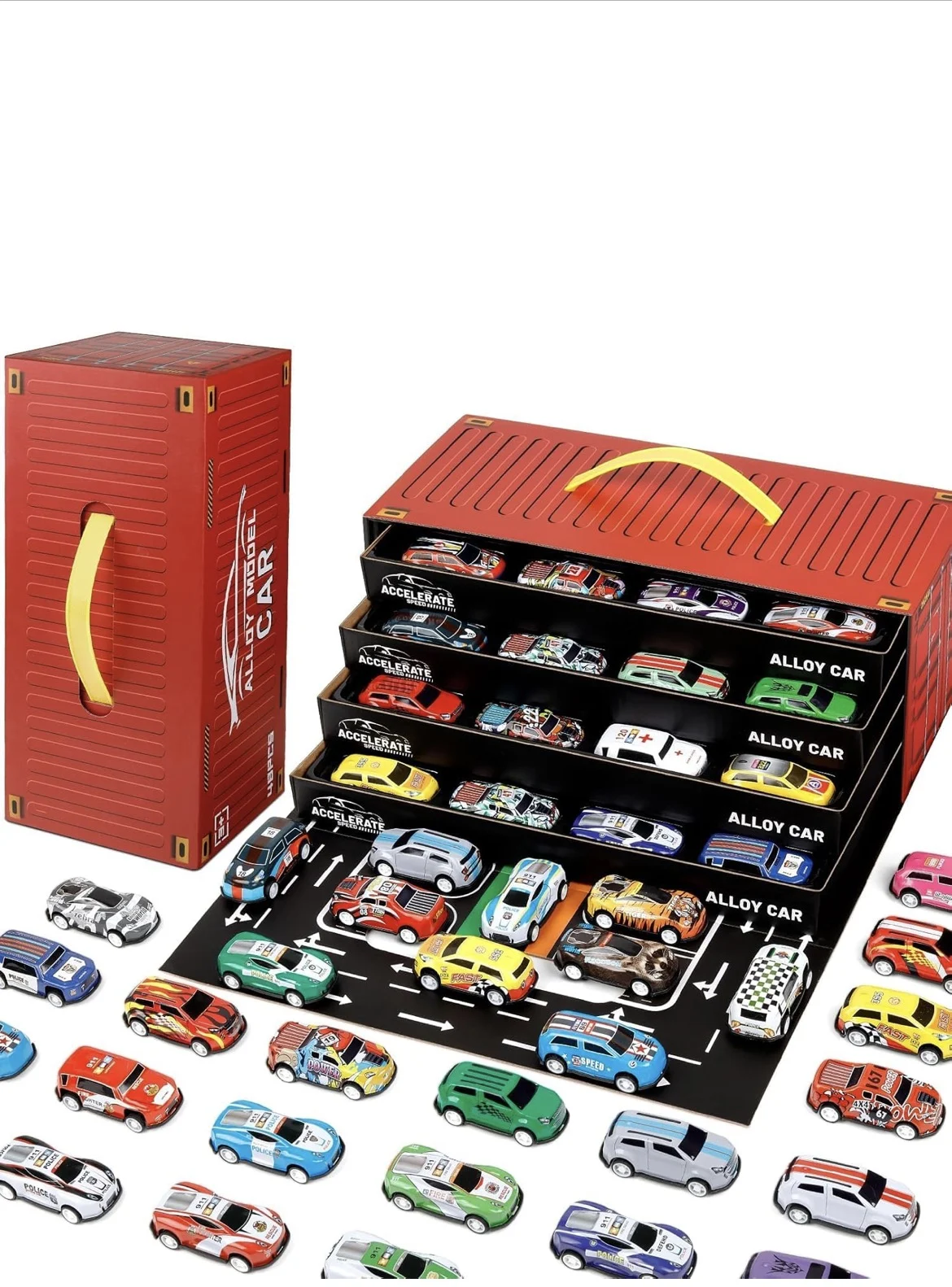 48-Piece Pull Back Alloy Model Cars Toy Set with City Road Play Mat & Gift Box