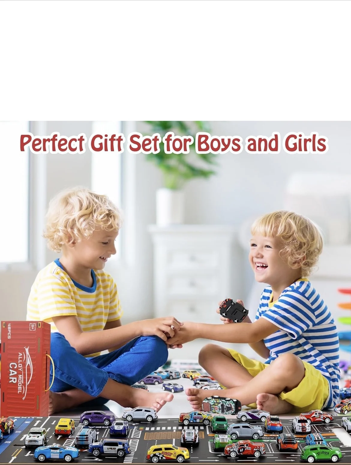 48-Piece Pull Back Alloy Model Cars Toy Set with City Road Play Mat & Gift Box - Image 4