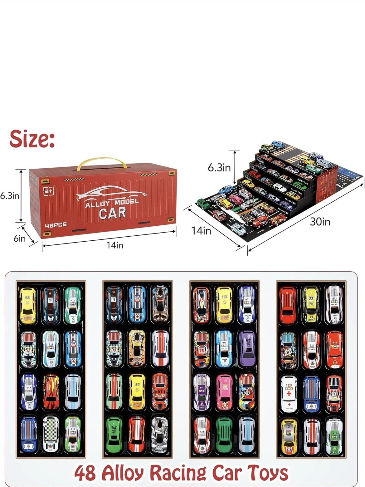 48-Piece Pull Back Alloy Model Cars Toy Set with City Road Play Mat & Gift Box - Image 2