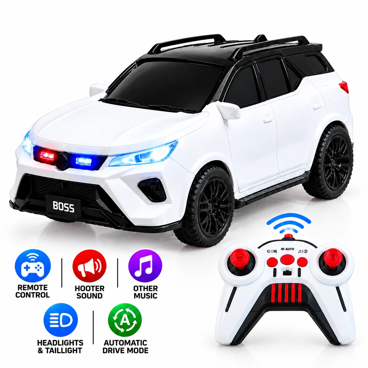 VIP Legender Fortuner Electric Car with Remote Control, Automatic Drive, LED Lights, Music, Hooter & Smoke Effect - Image 2