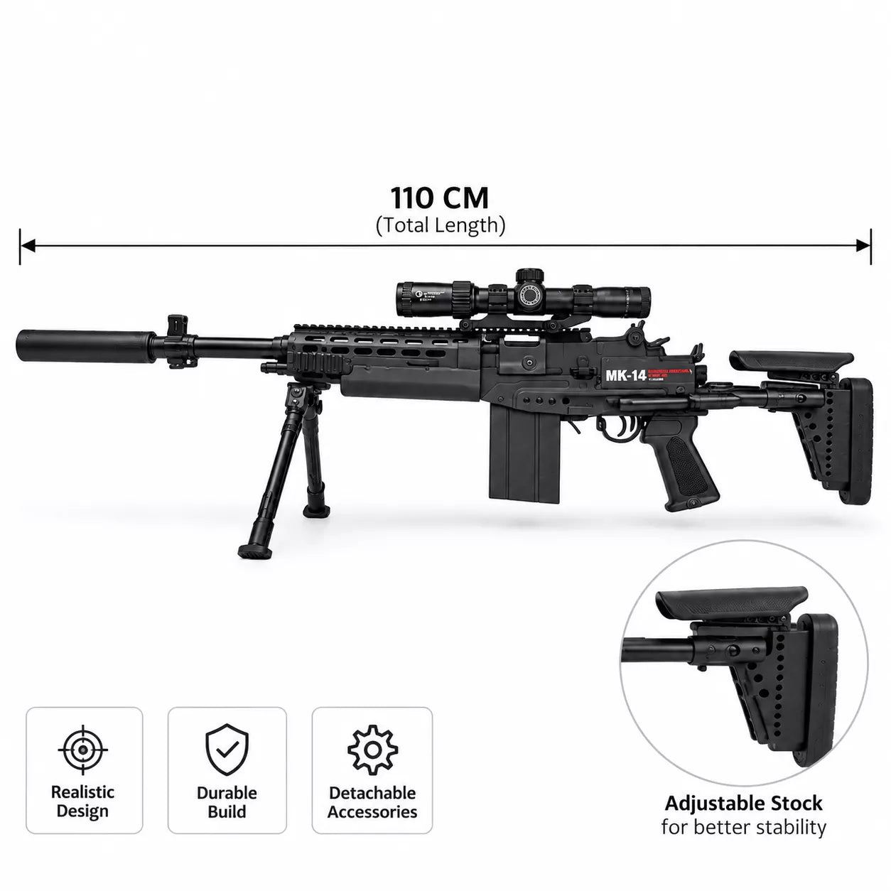 MK14 Sniper Gel Blaster | Electric Magazine, Semi & Full Auto, Scope & 15–20m Range - Image 3