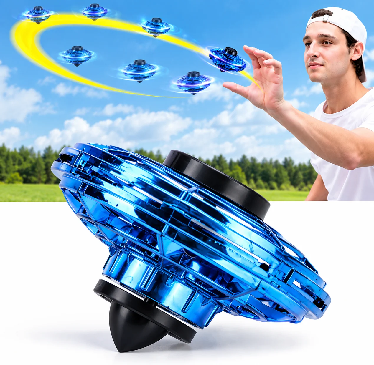 Flying UFO Drone Toy with Colorful LED Lights, Hand-Controlled Hovering Flying Spinner Toy - Image 3